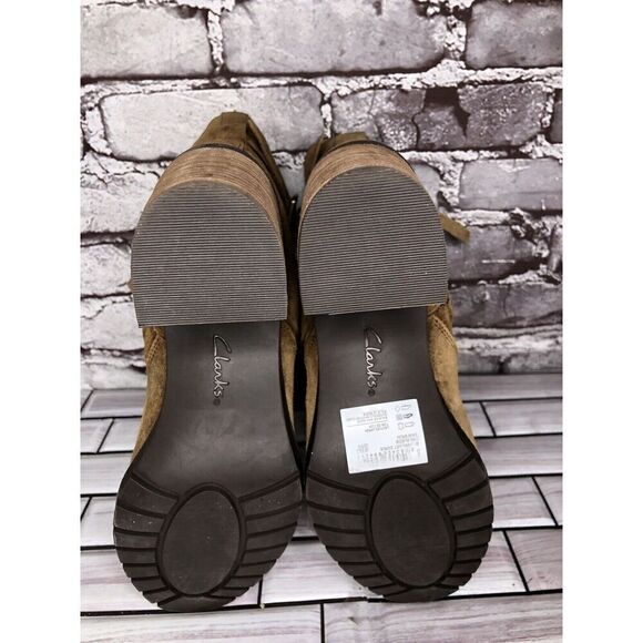 Clarks Brown Nubuck Leather Suede Stacked Heel Ankle Strap Boots Women Sz 6M US - Picture 4 of 16